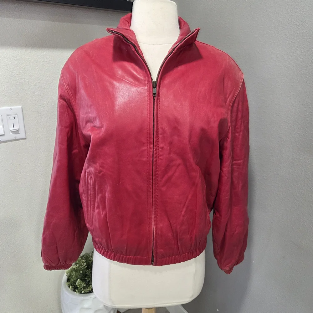 Vintage 90s  Leather Bomber Jacket - Picture 2 of 12